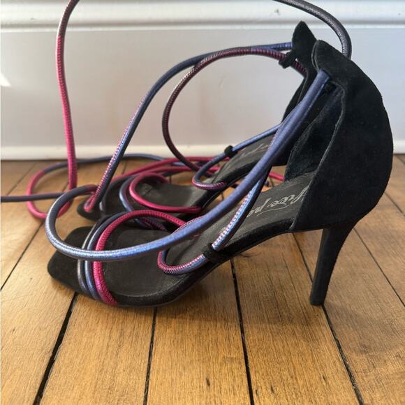 Free People Jessa Metallica Cord Ankle Wrap Suede Heels 39 / 9 - Picture 5 of 9